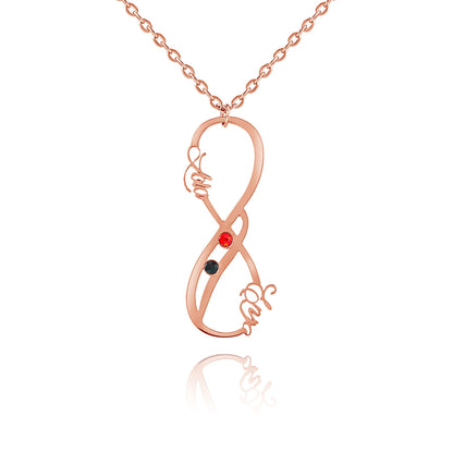 Vertical Infinity Two-Name Birthstone Necklace
