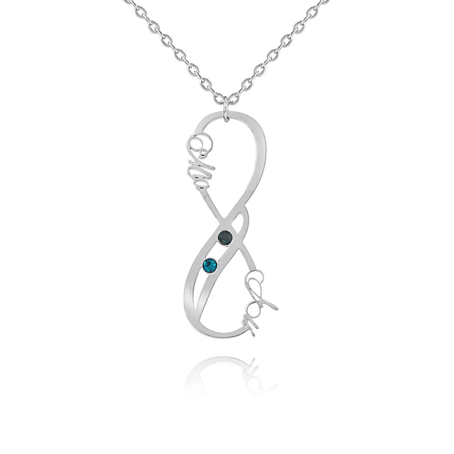 Vertical Infinity Two-Name Birthstone Necklace