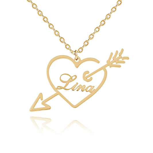 Personalized Cupid Heart & Arrow Name Necklace