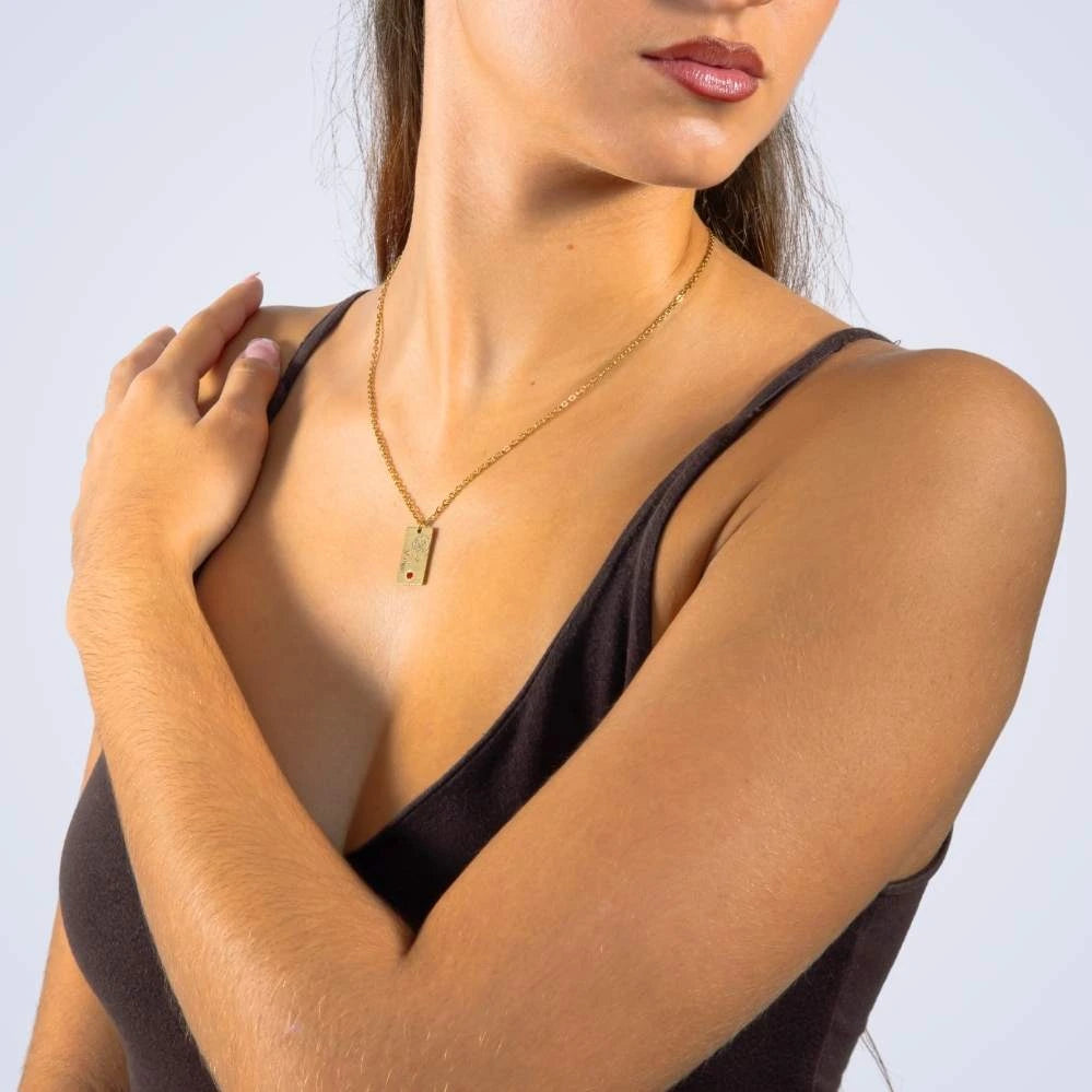 Pendentif Personnalisé Prénom et Fleur avec Pierre de Naissance