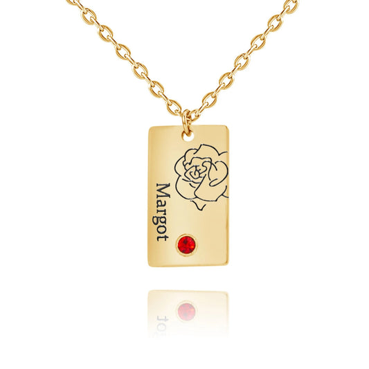 Personalized Flower & Birthstone Name Pendant