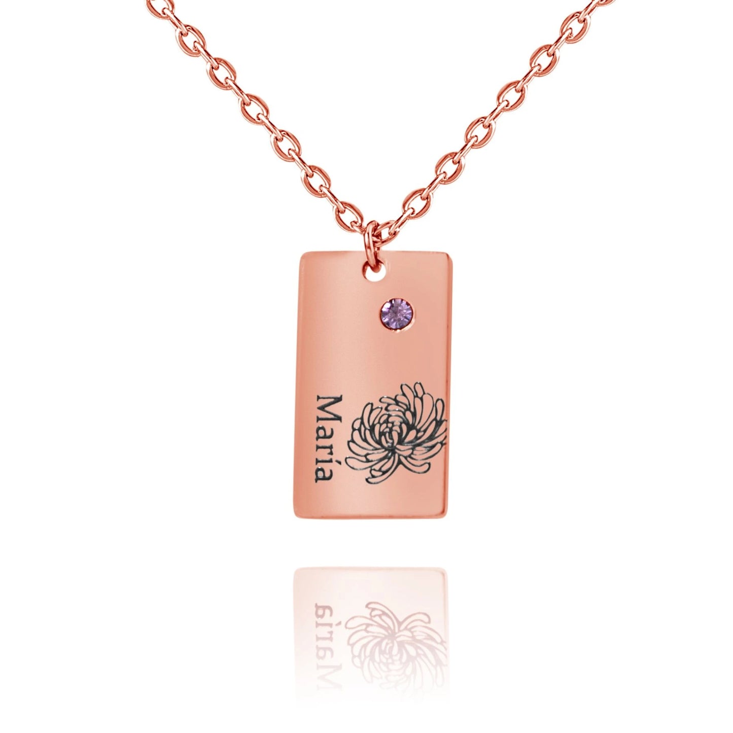 Personalized Flower & Birthstone Name Pendant