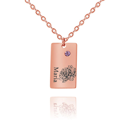 Personalized Flower & Birthstone Name Pendant