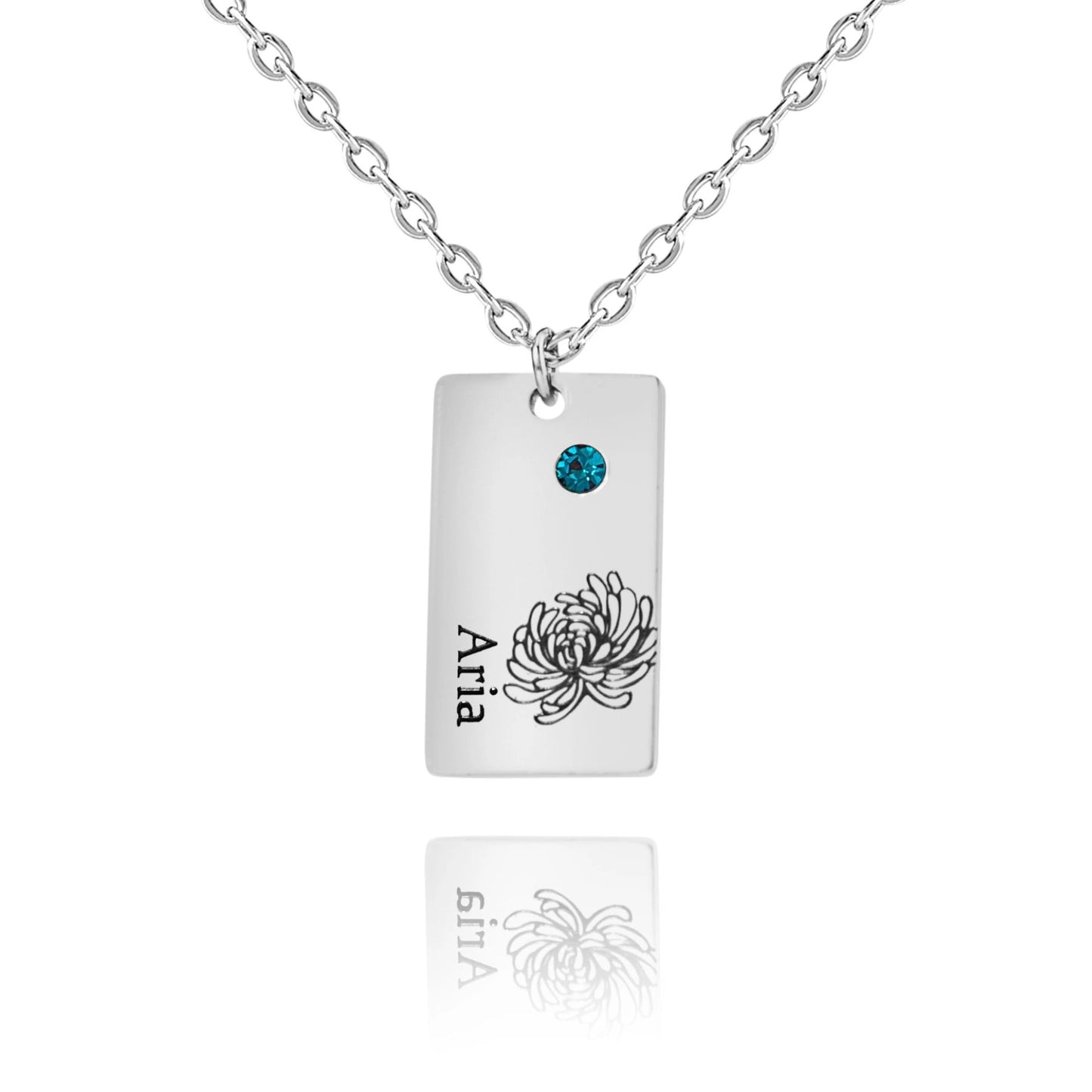 Personalized Flower & Birthstone Name Pendant
