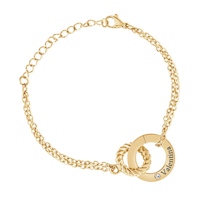 Engraved Circle Bracelet with Twisted Ring & Crystal