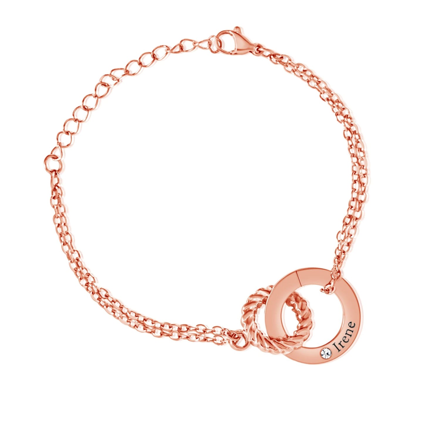Engraved Circle Bracelet with Twisted Ring & Crystal
