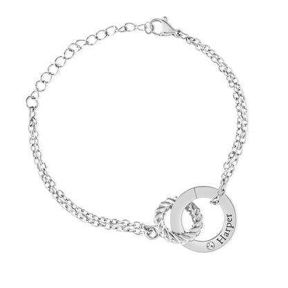 Engraved Circle Bracelet with Twisted Ring & Crystal