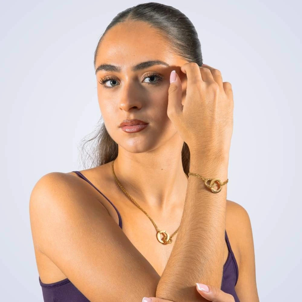 Collier Cercle Gravé avec Anneau Torsadé & Cristal