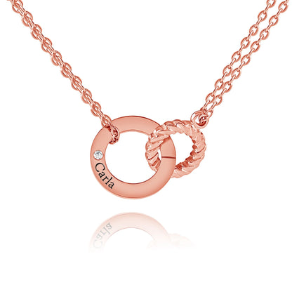 Engraved Circle Necklace with Twisted Ring & Crystal