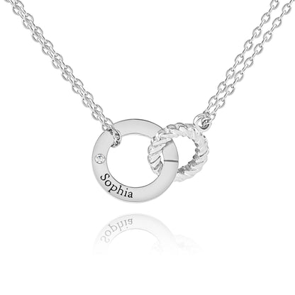 Engraved Circle Necklace with Twisted Ring & Crystal