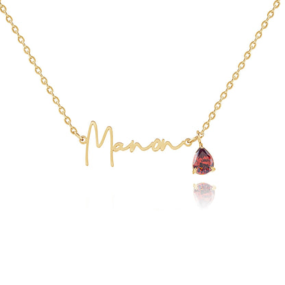 Collana Verticale con Nome e Pietra di Nascita Personalizzata