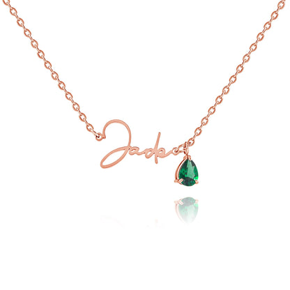Collana Verticale con Nome e Pietra di Nascita Personalizzata