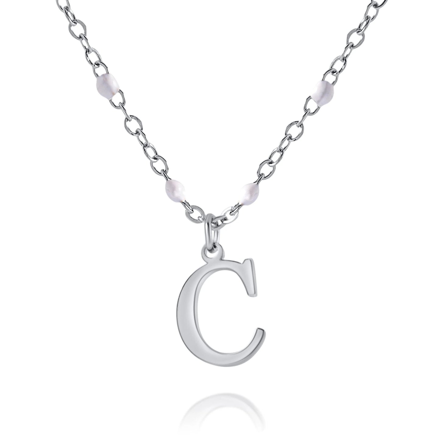 Personalized Initial Necklace with Beaded Chain
