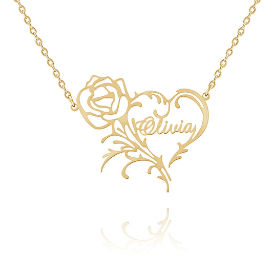 Personalized Rose Heart Necklace with Name