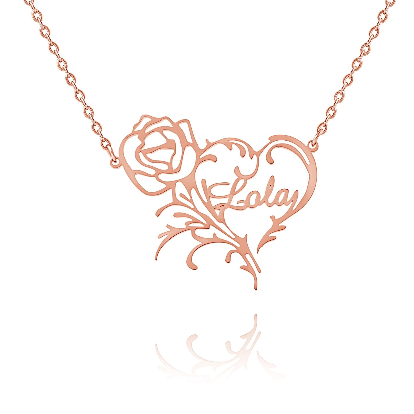Collar Corazón con Rosa y Nombre Personalizado
