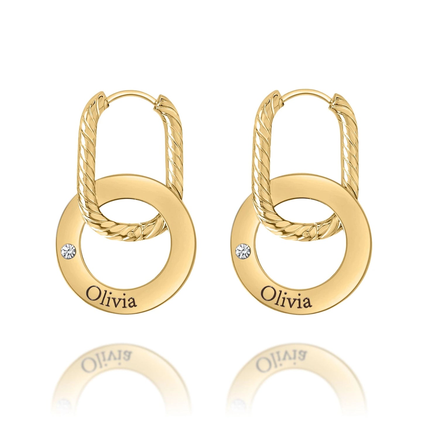 Engraved Hoop Earrings with Twisted Ring & Crystal