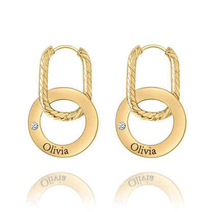 Engraved Hoop Earrings with Twisted Ring & Crystal