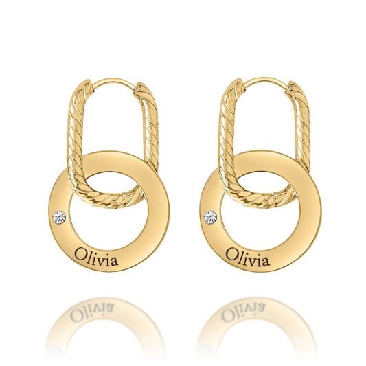 Engraved Hoop Earrings with Twisted Ring & Crystal