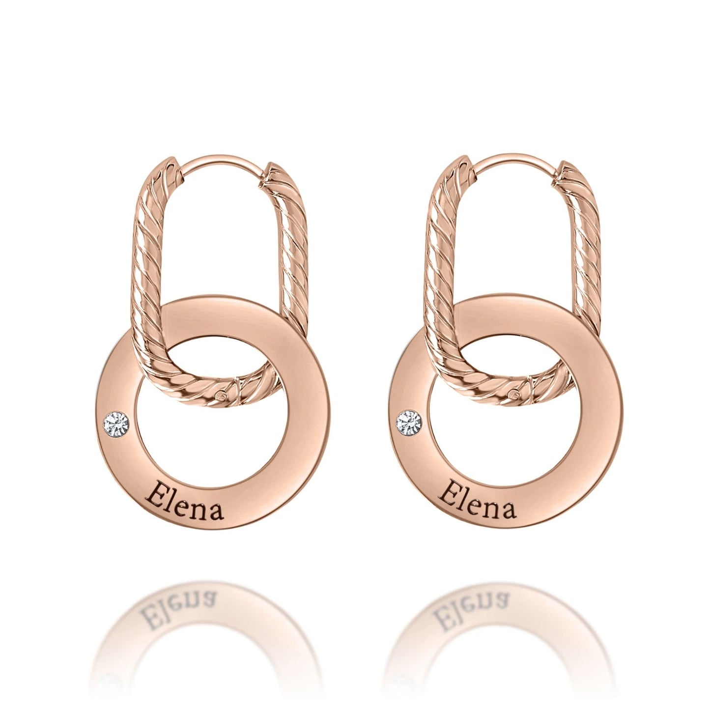 Engraved Hoop Earrings with Twisted Ring & Crystal