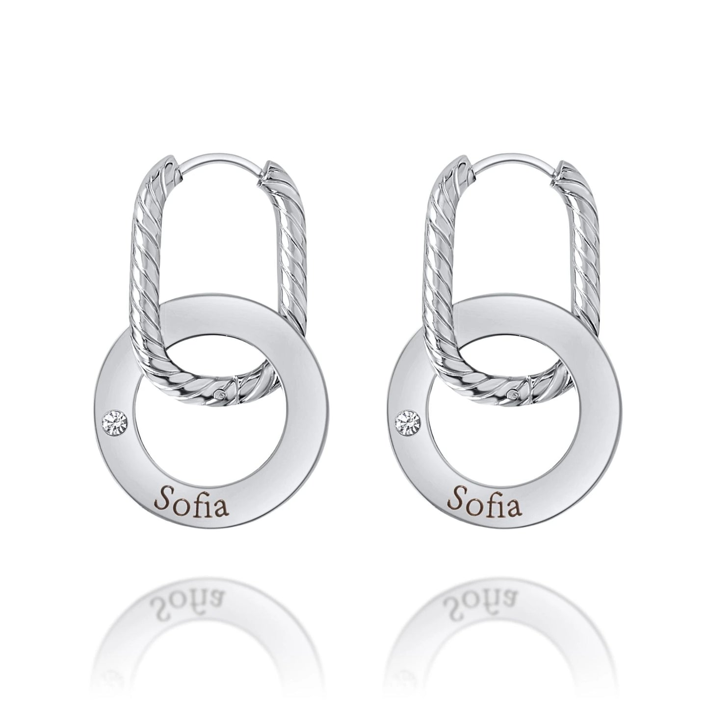 Engraved Hoop Earrings with Twisted Ring & Crystal