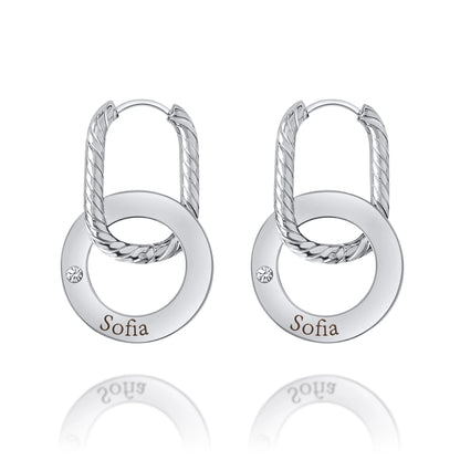 Engraved Hoop Earrings with Twisted Ring & Crystal