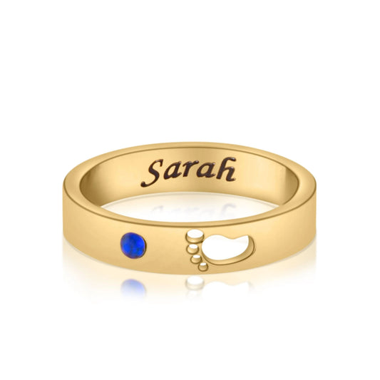 Personalized Name Ring with Footprint & Birthstone