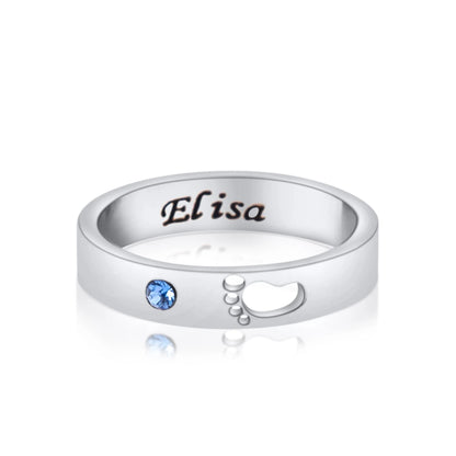 Personalized Name Ring with Footprint & Birthstone