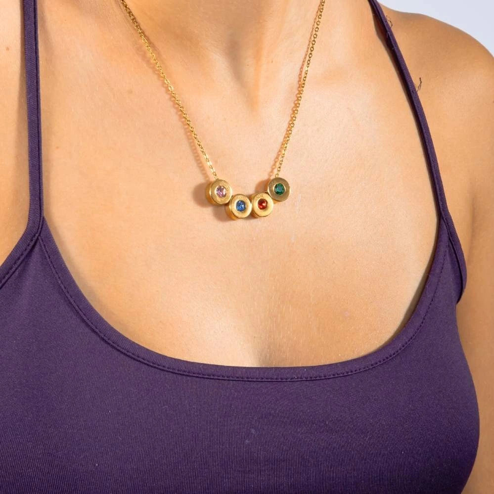 Collier Perles Gravées avec Prénoms & Pierres de Naissance