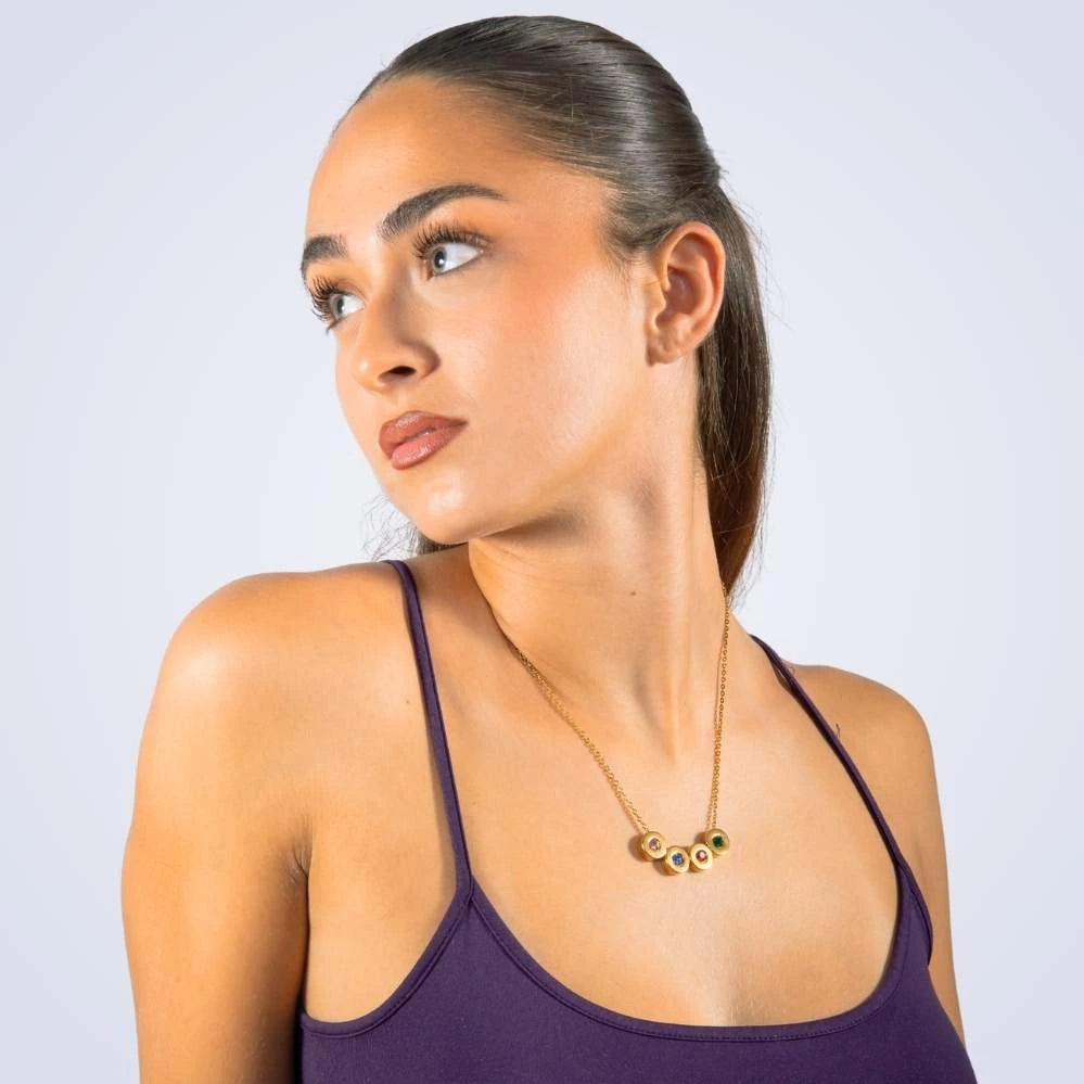 Collier Perles Gravées avec Prénoms & Pierres de Naissance