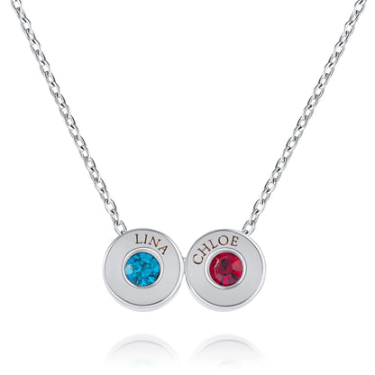 Collier Perles Gravées avec Prénoms & Pierres de Naissance