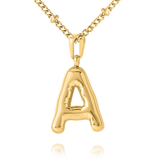 Personalized Bubble Initial Necklace with Beaded Chain