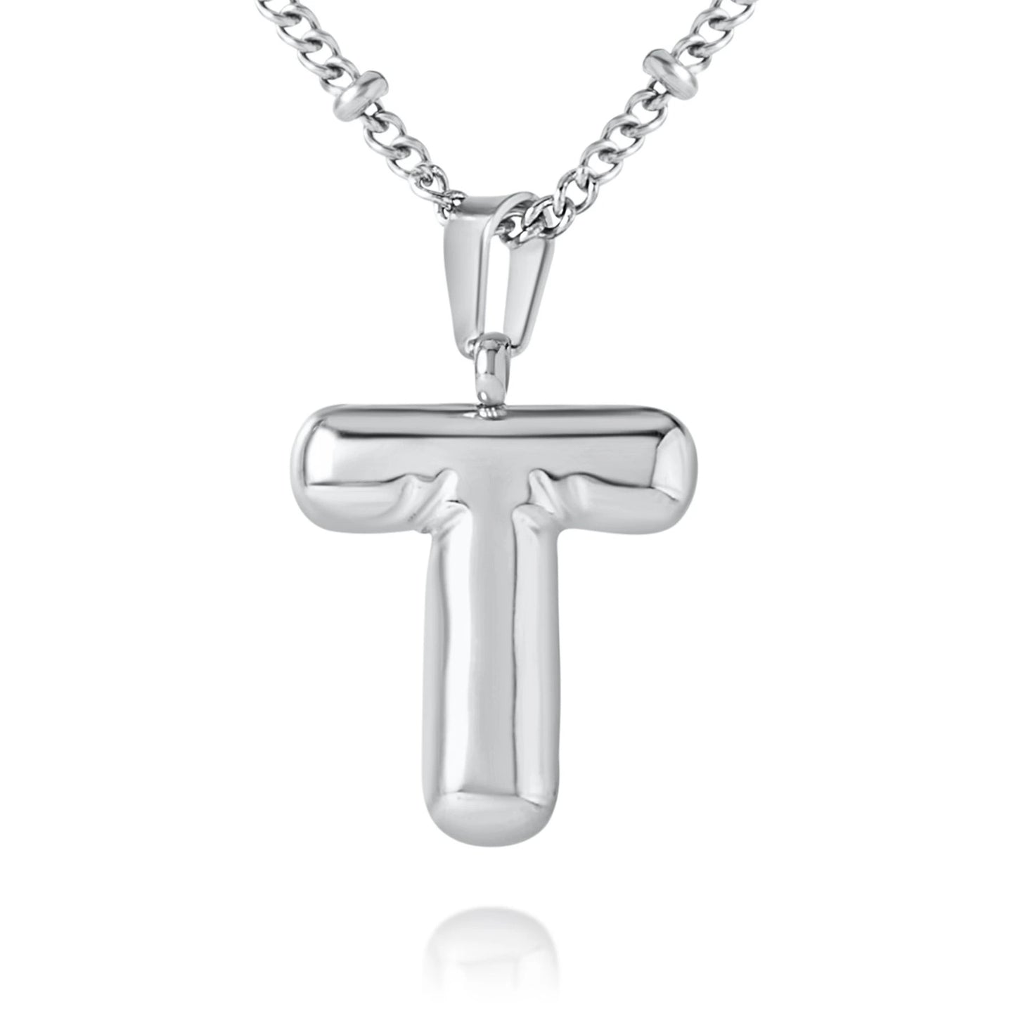 Personalized Bubble Initial Necklace with Beaded Chain