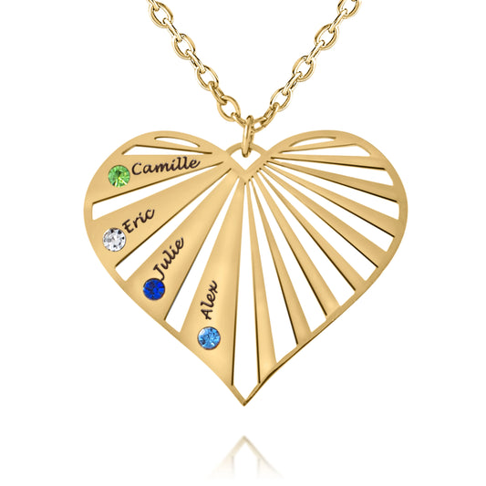Personalized Radiant Heart Necklace with Names & Birthstones