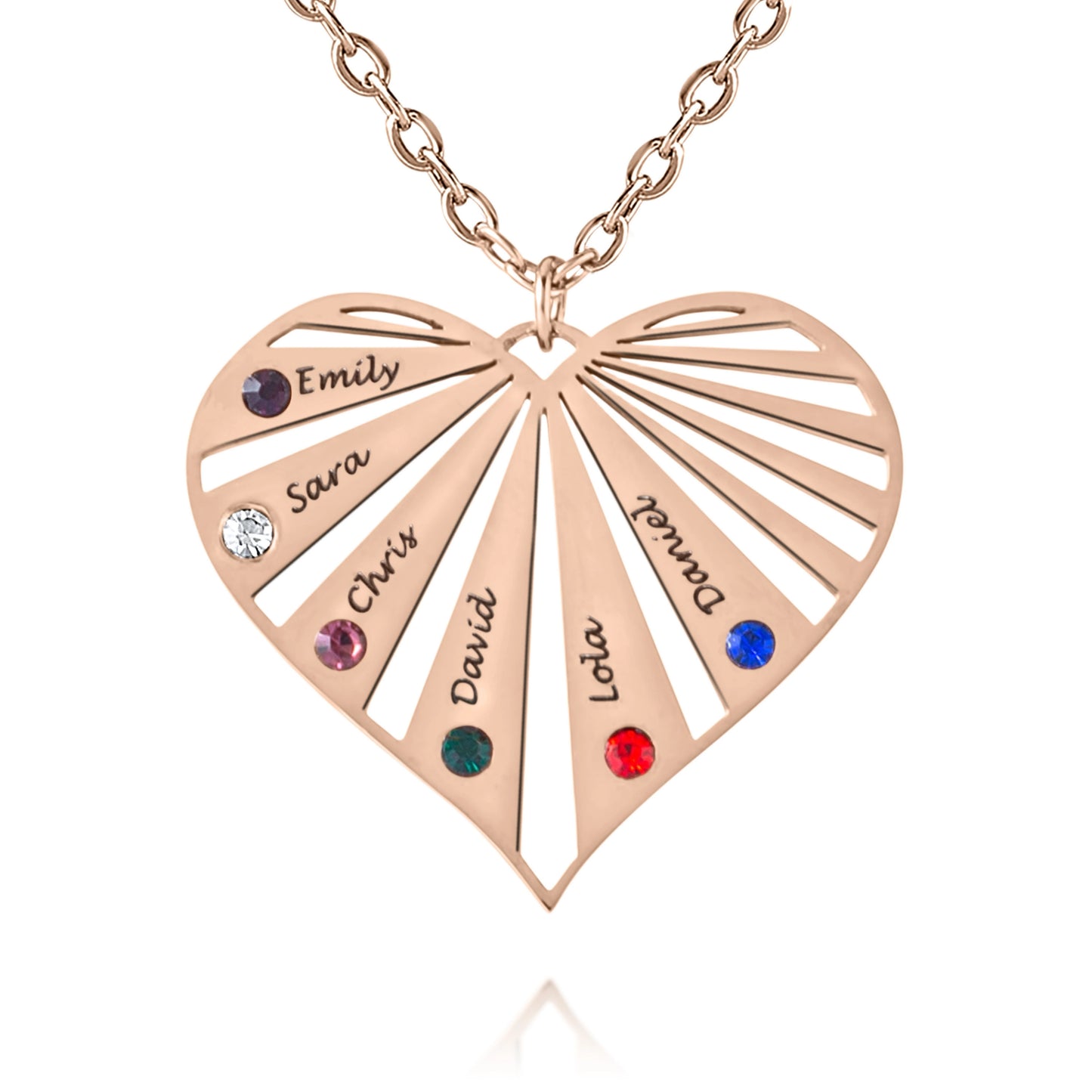 Personalized Radiant Heart Necklace with Names & Birthstones