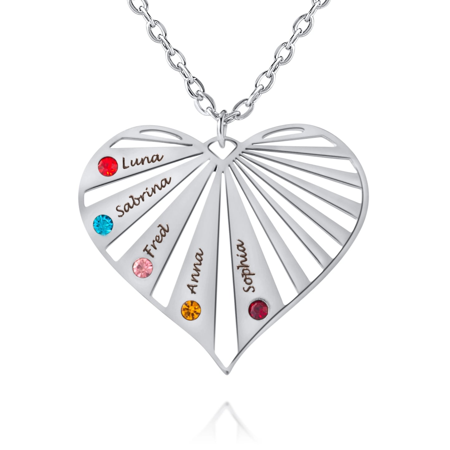 Personalized Radiant Heart Necklace with Names & Birthstones