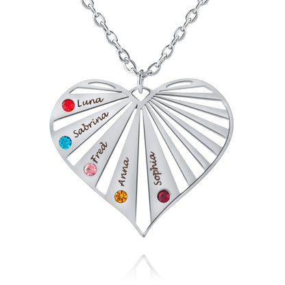 Personalized Radiant Heart Necklace with Names & Birthstones