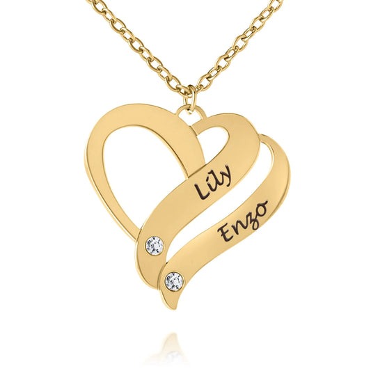Personalized Intertwined Heart Necklace with Crystals