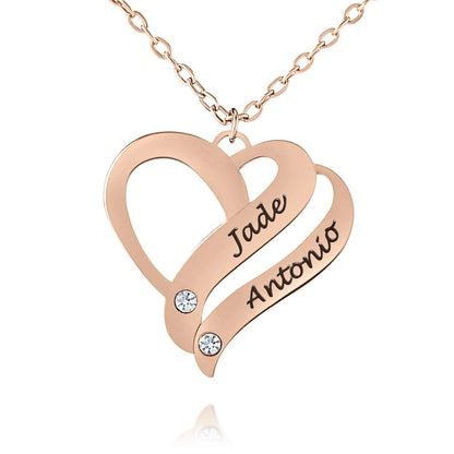 Personalized Intertwined Heart Necklace with Crystals