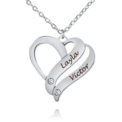 Personalized Intertwined Heart Necklace with Crystals