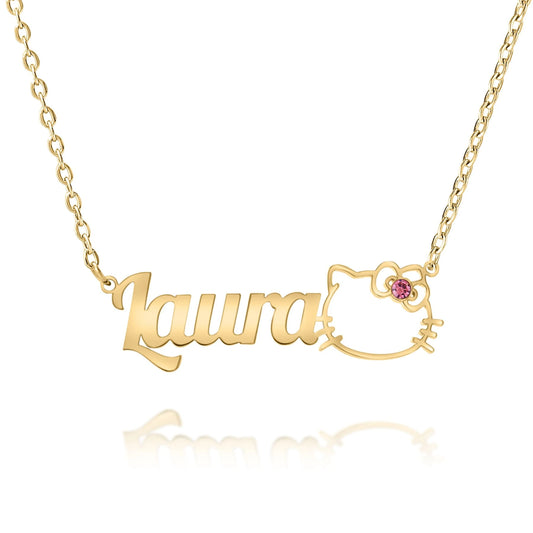 Personalized Cat Name Necklace with Sparkling Stone