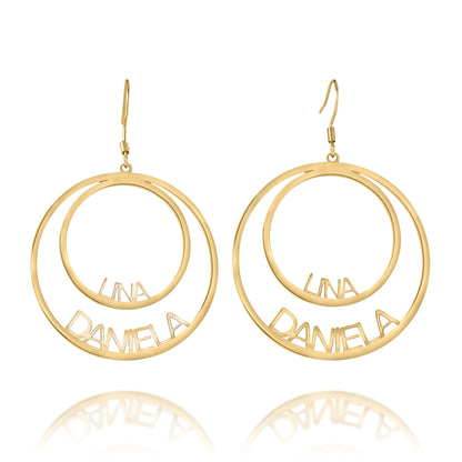 Personalized Double Circle Earrings with Two Names