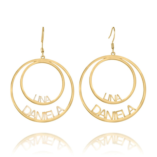 Personalized Double Circle Earrings with Two Names