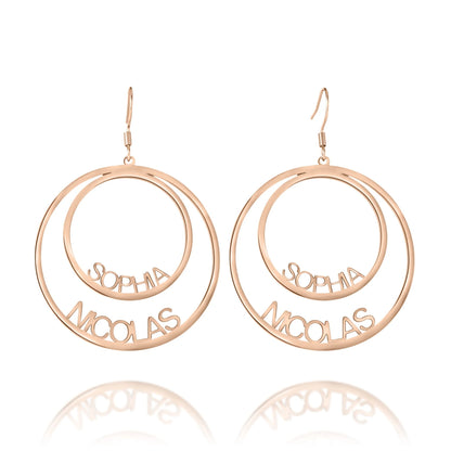 Personalized Double Circle Earrings with Two Names