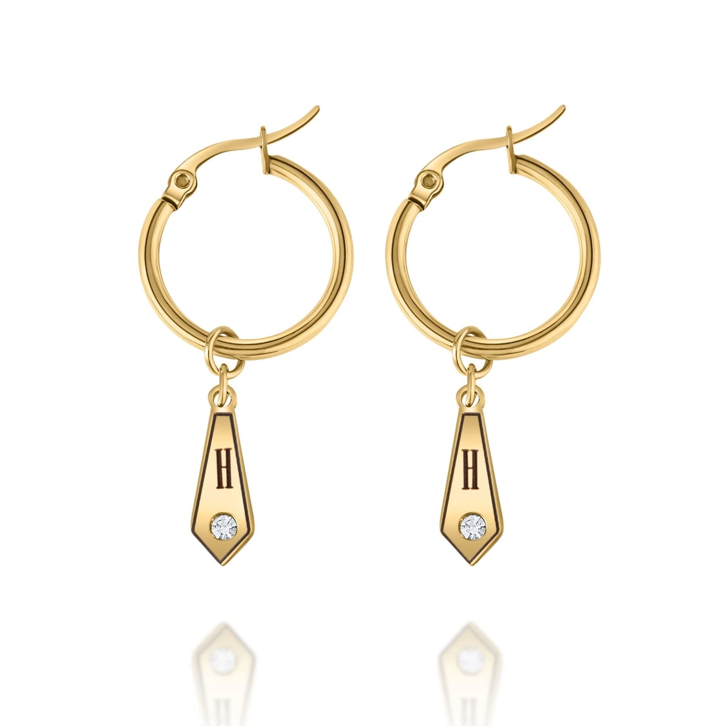 Personalized Diamond Hoop Earrings with Initial & Crystal
