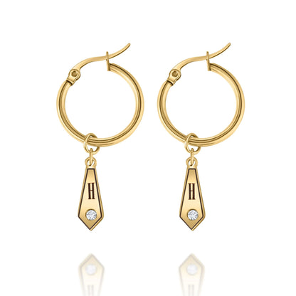 Personalized Diamond Hoop Earrings with Initial & Crystal
