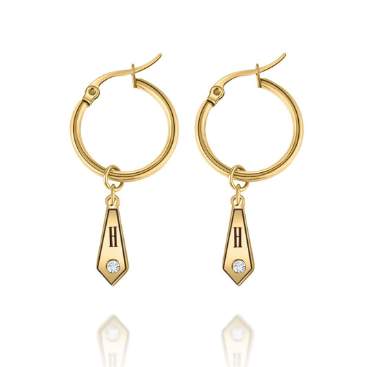 Personalized Diamond Hoop Earrings with Initial & Crystal