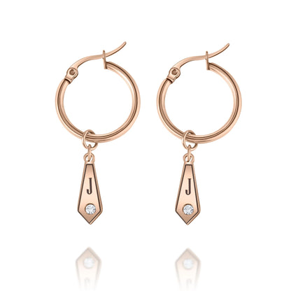 Personalized Diamond Hoop Earrings with Initial & Crystal