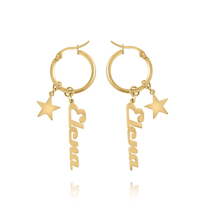 Personalized Name Hoop Earrings with Star