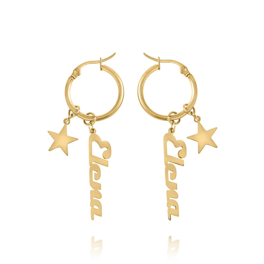 Personalized Name Hoop Earrings with Star