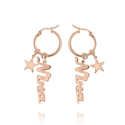 Personalized Name Hoop Earrings with Star